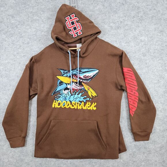Hoodshark‎ Hoodie Men's Brown Size XL Patches Embroidered Streetwear Rap Hip Hop - Picture 1 of 16